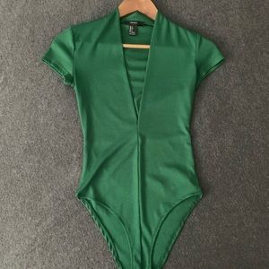 Green V Neck Body Suit
